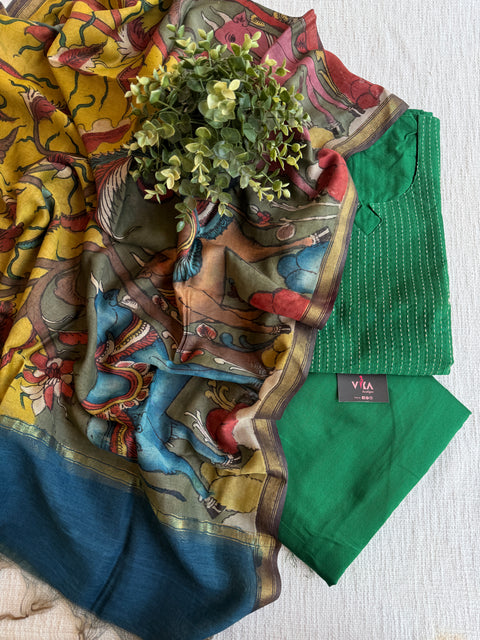 Silk cotton suit material with Pen kalamkari silk Dupatta