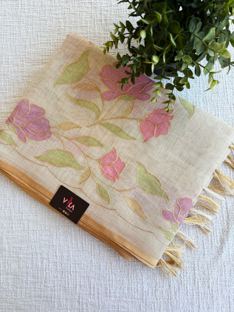 Aari Emb work noil cotton saree