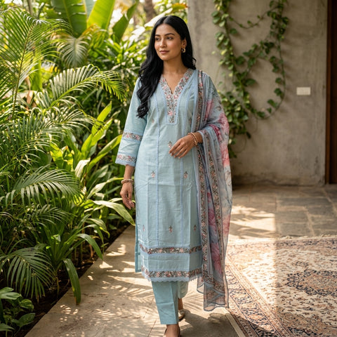 Printed cotton ready suit set