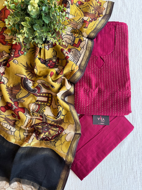 Silk cotton suit material with Pen kalamkari silk Dupatta