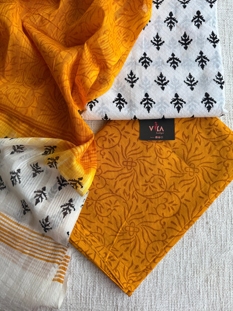 Dobby cotton salwar suit set - yellow