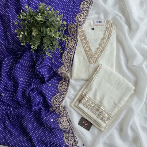 V neck Russian silk kurti pant set