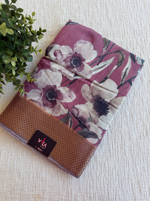Vintage floral printed zari border saree