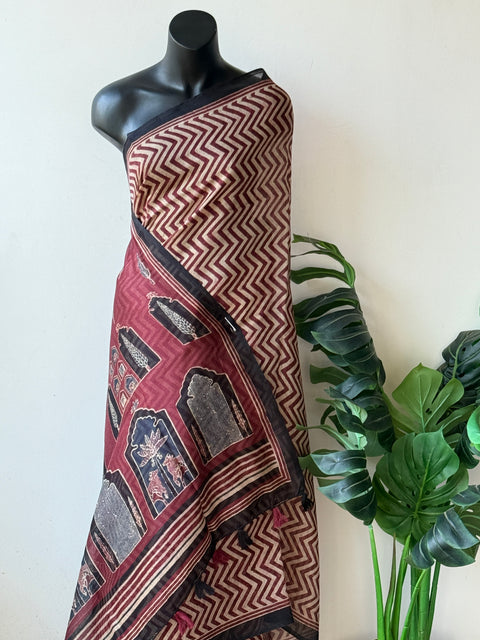 Zigzag Printed linen cotton saree