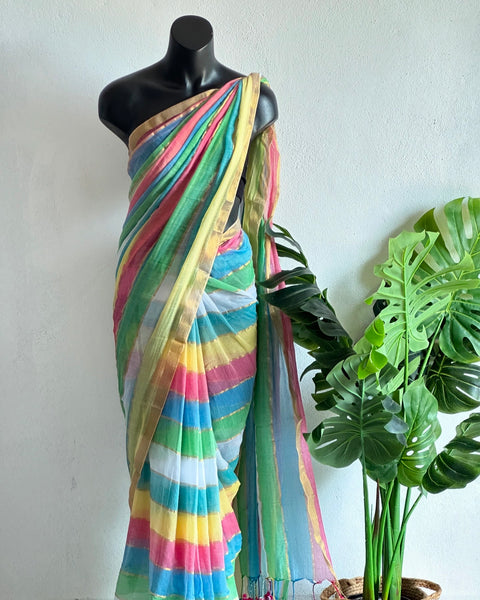 Zari Multicolour mul cotton saree