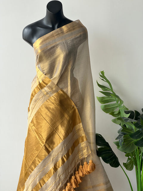 Golden tissue saree with blouse