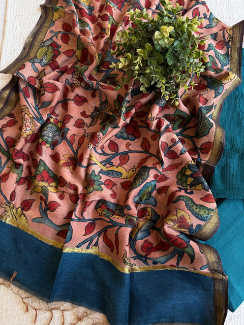 Silk cotton suit material with Pen kalamkari silk Dupatta