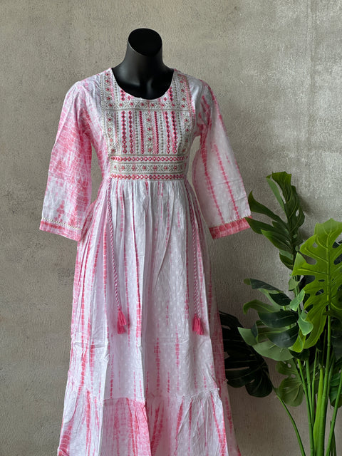 Lt pink Shibori pure cotton Gown