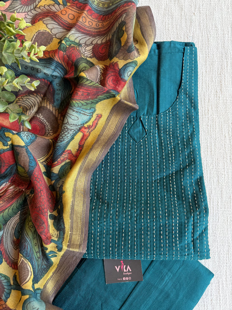 Silk cotton suit material with Pen kalamkari silk Dupatta