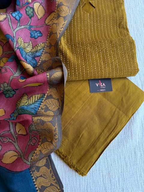 Silk cotton suit material with Pen kalamkari silk Dupatta