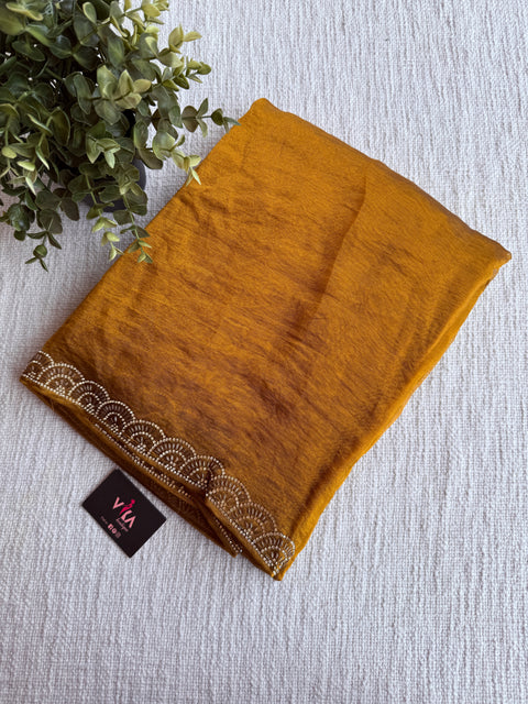 Golden tissue Designer plain saree with blouse