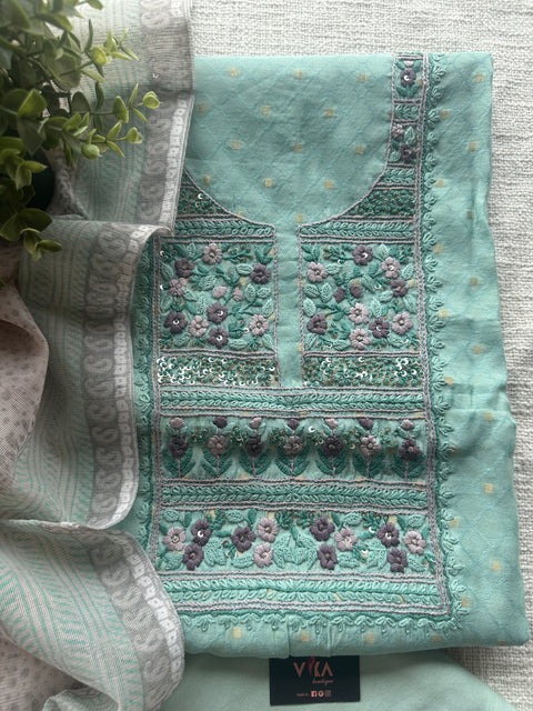 Hand emb silk cotton salwar material