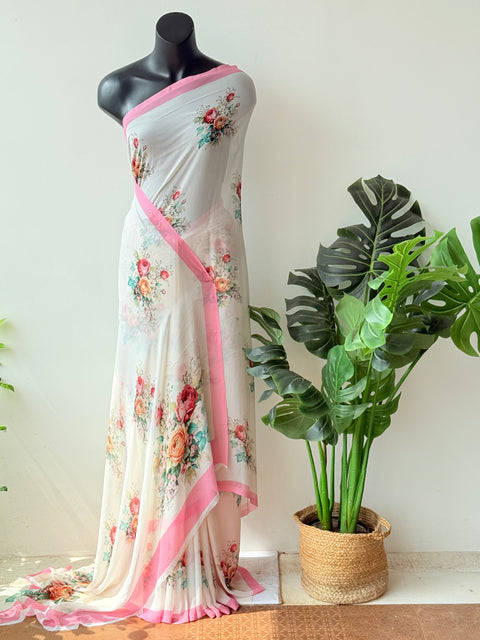 Floral printed georgette saree
