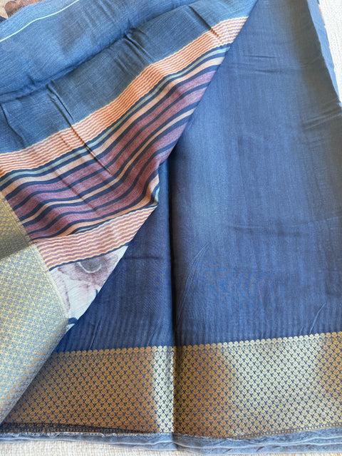 Vintage floral printed zari border saree