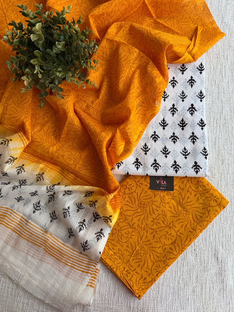 Dobby cotton salwar suit set - yellow