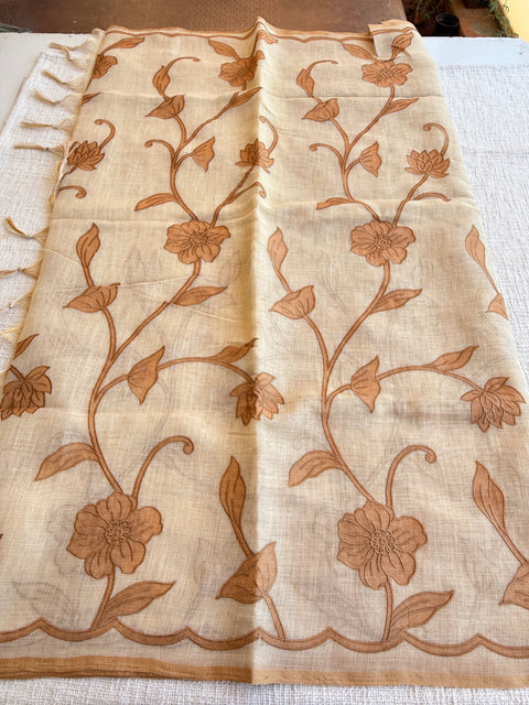 Appliqué Emb work tussar cotton saree
