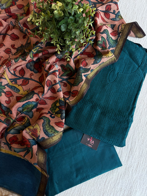 Silk cotton suit material with Pen kalamkari silk Dupatta