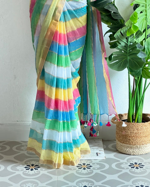 Zari Multicolour mul cotton saree