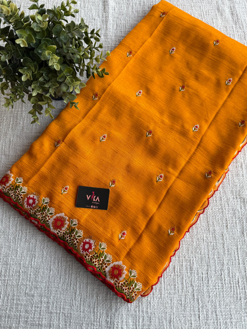 Cut work emb vichitra saree