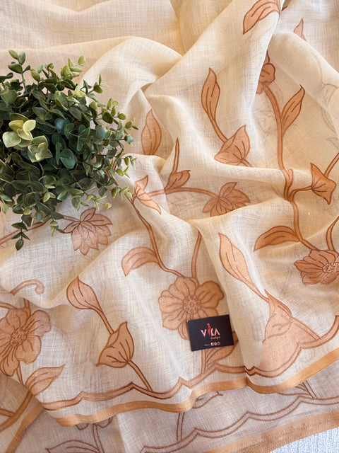 Appliqué Emb work tussar cotton saree