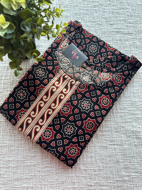 Ajrakh Printed cotton kurti - Black