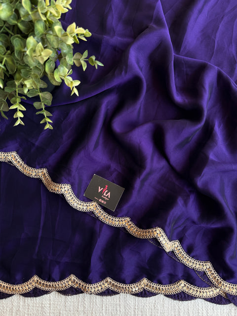 Scallop border deep purple saree with blouse