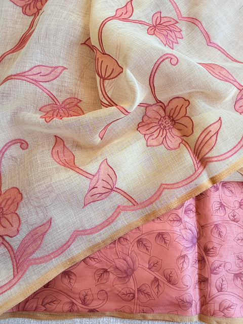 Appliqué Emb work tussar cotton saree