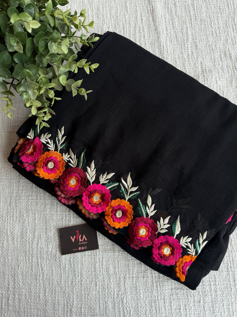 Black Cut work emb vichitra saree