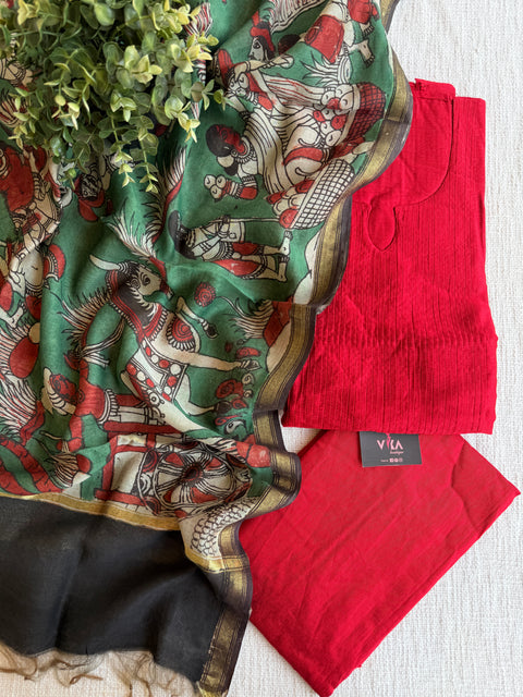 Silk cotton suit material with Pen kalamkari silk Dupatta