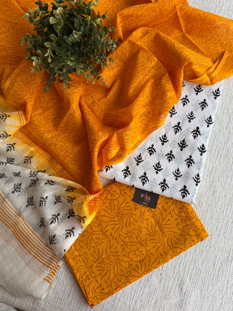 Dobby cotton salwar suit set - yellow