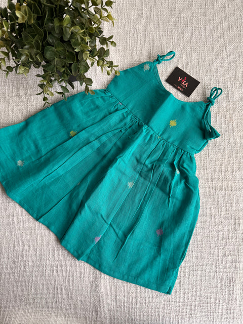 Rama green Jamdani cotton kids frock