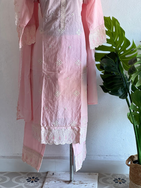 Pink thread work cotton readymade set