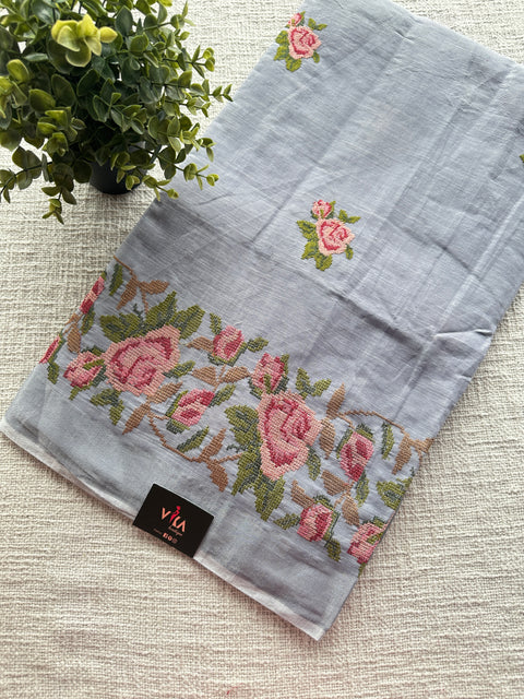 Cross stitch Embroidery cotton saree