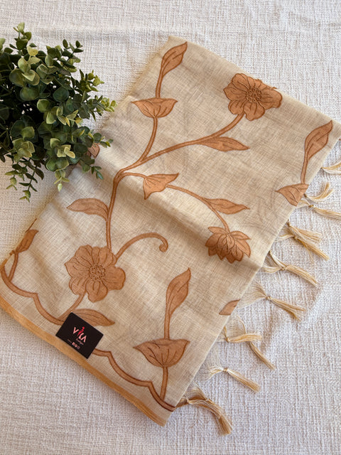 Appliqué Emb work tussar cotton saree