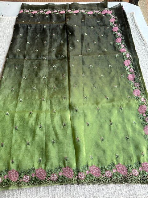 Cut work Crushed Gucchi silk saree