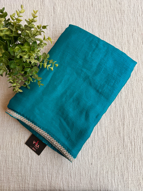 Cyan green chiffon saree with blouse