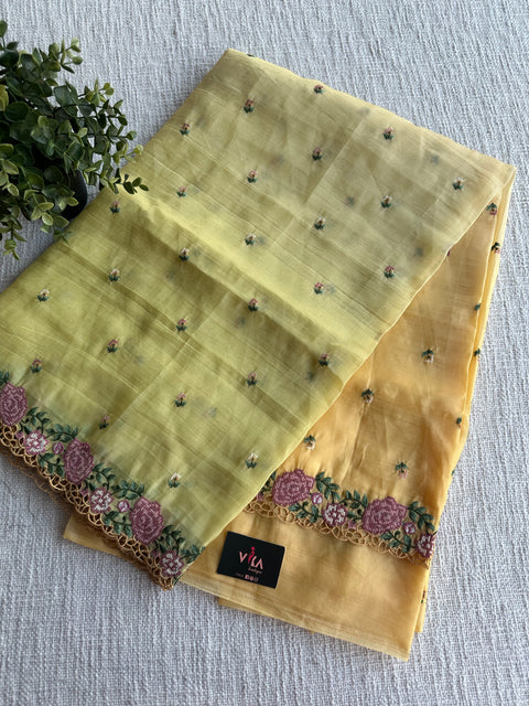 Cut work Crushed Gucchi silk saree