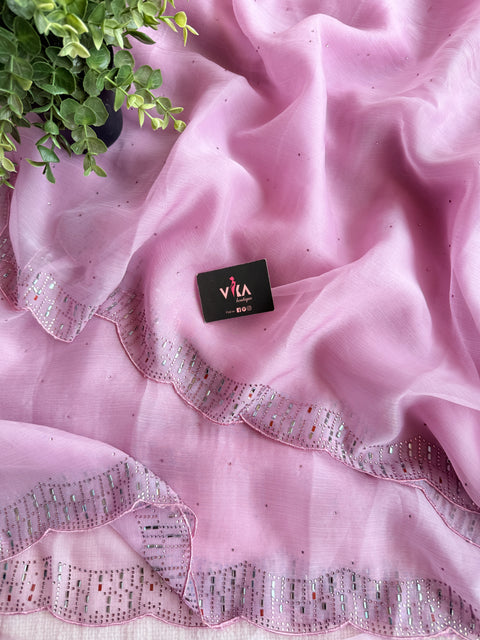 Light pink marble chiffon saree with blouse