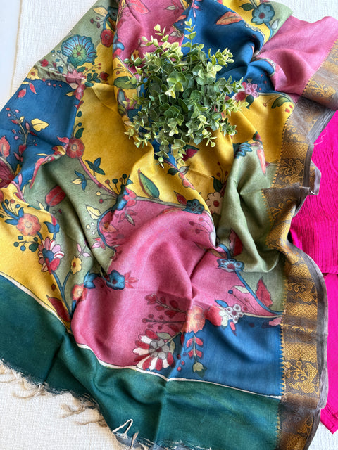 Silk cotton suit material with Pen kalamkari silk Dupatta