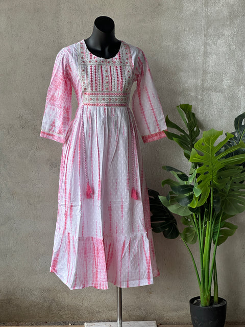 Lt pink Shibori pure cotton Gown