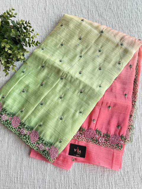 Cut work Crushed Gucchi silk saree