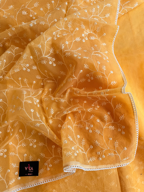 Supernet embroidered saree