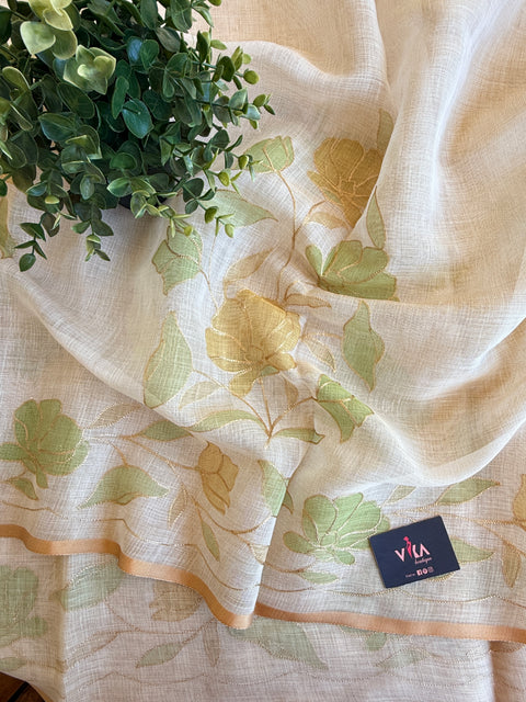 Aari Emb work noil cotton saree