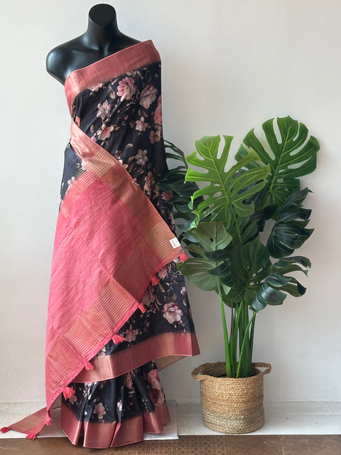 Printed Faux tussar silk saree