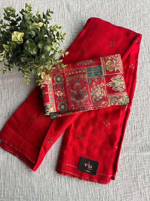 Red sequins fancy jute saree