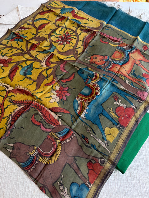 Silk cotton suit material with Pen kalamkari silk Dupatta