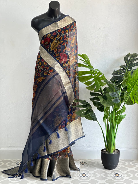 Floral printed pure Organza silk saree