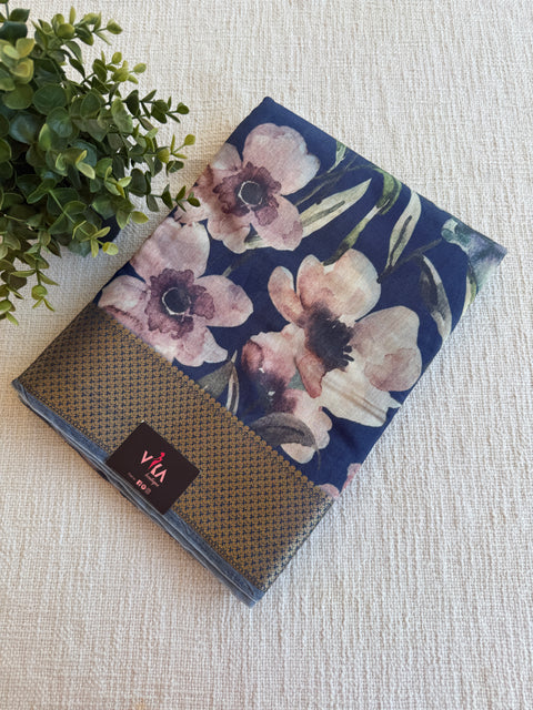 Vintage floral printed zari border saree