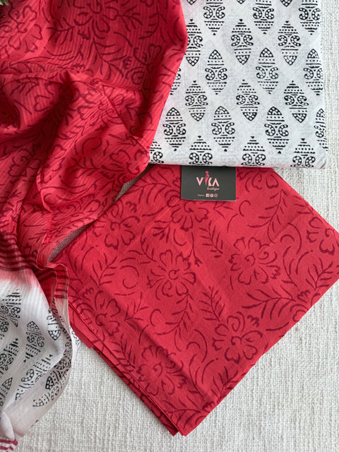 Dobby cotton salwar suit set - Red