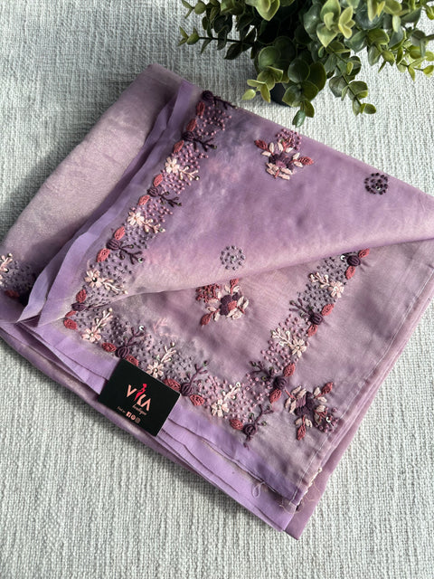 Pastel colour Hand Embroidery tissue saree